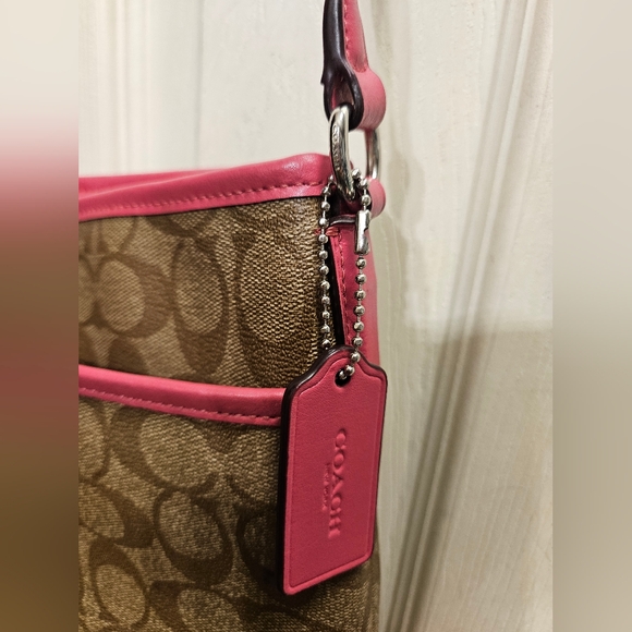 Coach signature file tan pink monogram crossbody bag handbag purse - Picture 7 of 12